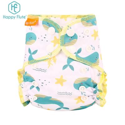 China Baby HappyFlute Night AIo Cloth Printed Newborn Diaper Quick Dry Waterproof Adjustable Baby Cloth Diaper for sale