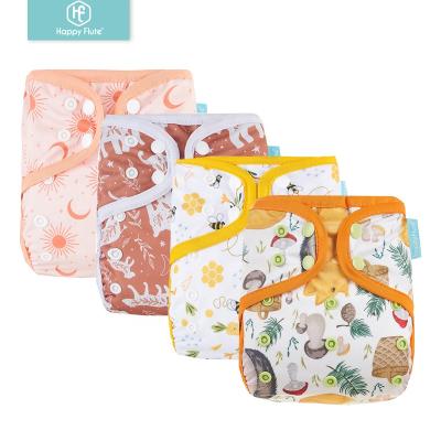 China Printed Reusable Happyflute Color Cloth Diaper Cover Edge One Size Waterproof Double Leak Proof Diaper Cover for sale