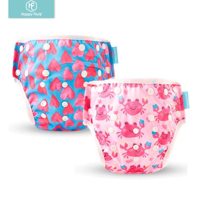 China Happyflute High Quality Waterproof 2 Piece Set Baby Diaper Swim Printed Swimming Reusable Diaper for sale