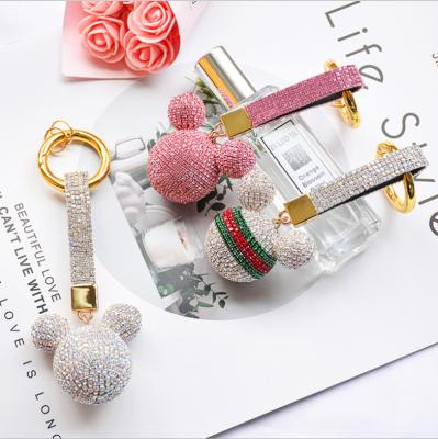 China Daily Life Claw Chain Inlaid Net Red Key Ring Cartoon Mickey Diamond Car Dangle Bag Pendant for sale