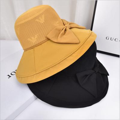 China 2021 Sunscreen Hat Summer Beach Sunshade Female Fisherman Checked Bow Fashion Bucket Hat for sale