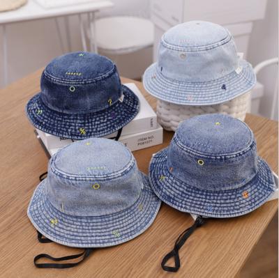 China Children's Checked Fisherman Cowboy Hat Musical Note Embroidery Basin Hat Boys And Girls Cowboy Sun Wash Hat for sale