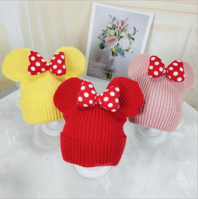 China Checked Children's Wool Knitted Hat Autumn Winter Three-Dimensional Bow Baby Cute Hat for sale