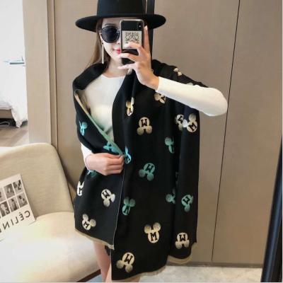 China Fashion News Cashmere Autumn/Winter Wear Scarf Women Warm Shawl Student Mickey Cartoon Scarf Shawl for sale