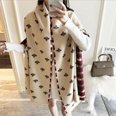 China New Winter Warm Wear Bee Cashmere Scarf Women's Shawl Double Sided Thickened Warm Scarf for sale