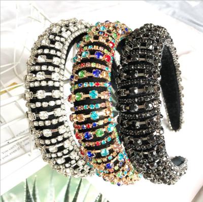 China Fashion Baroque Sponge Wide Edge Hand Inlaid Retro Drill Style Hairpin Diamond Headband for sale