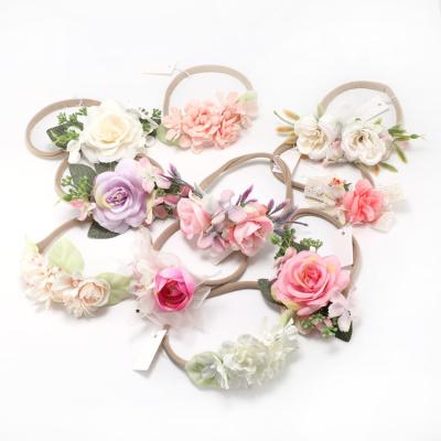 China European and American European and American artificial floral nylon hair bands lovely style baby toddler children elastic flower newborn headband for sale