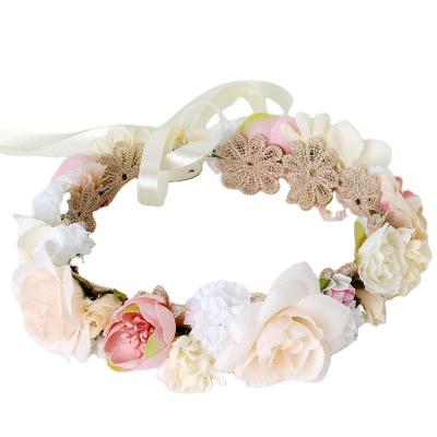 China Hera Elegant Lacework Flower Crown Head Garland Flower Headband Headband Hair Accessories Floral Hair Decoration Girls for sale