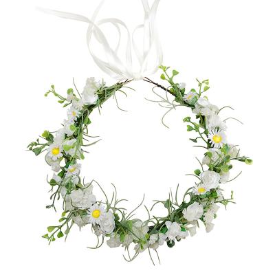 China Sweet Korean Style Party Holiday Wedding Photo White Daisy Flower Headband Cute Floral Wreath For Women for sale