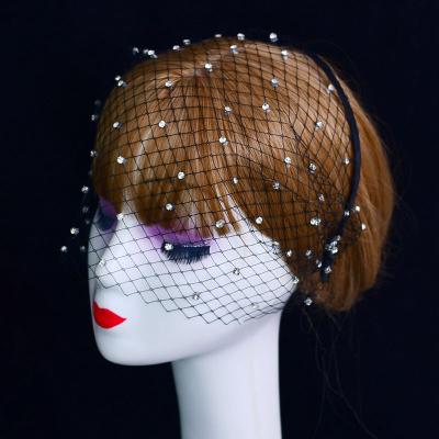 China Wedding Bridal Cut Out Bridal Face Net Headband Party Edge Veil Short Hair Decoration Beading Headband Veil for sale