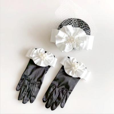 China HM412 Hera Image Fascinator Hat Gloves Set Classic Black White Bride Wedding Party Top Hat Hats for sale