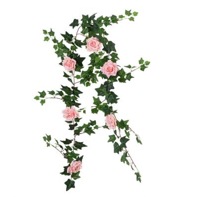 China Store Bridal Decorate Ivy Greenery Leaf Garland Foliage Artificial Wedding Garden Wall Decoration Hanging Rose Flower Vine for sale