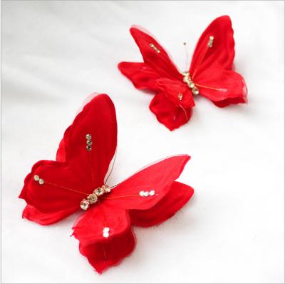 China Popular Korean Bridal Jewelry Handmade Headdress Ladies Wedding Hair Accessories Silk Cloth Butterflies Hairpin for sale