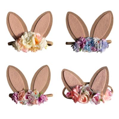 China Photography Baby Hairband Rabbit Ear Flower Headband Kids Nylon Hair Tie Rabbit Ear Decoration Felt for sale