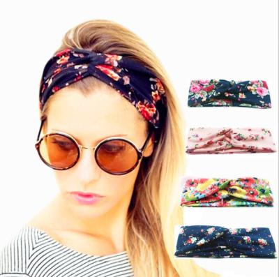 China Hair Decoration Stretch Knit Tank Top Print Fabric Cross Head Wraps Sports Headbands Yoga Twisted Turban Headbands for sale