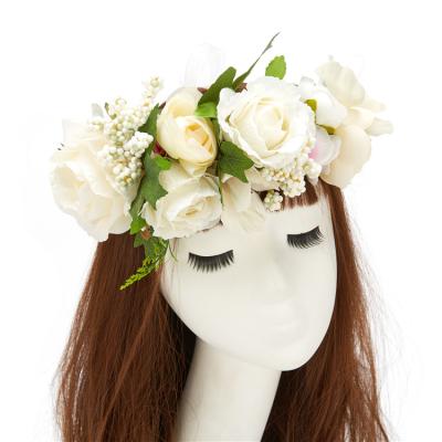 China 2922E Silk Fabric Women Girls Rose Floral Head Garland Bridal Artificial Flower Crown Large Wedding Headpieces for sale