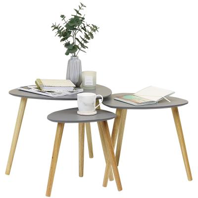 China Solid Wood Amazon Best Seller Coffee Table Set Round Modern Wood Side Table With Rubber Wood Legs for sale