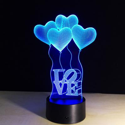 China Heart Shape 7 Colors Change 3D LED Night Light with Remote Control Ideal For Birthday Gifts And Party Decoration for sale