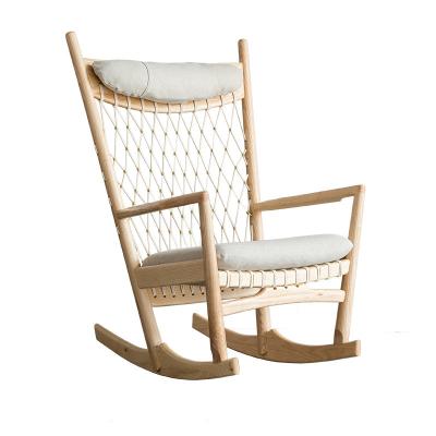 China Comfortable Modern Living Room Wooden Upholstered Casual Modern Adult Woven Rocking Chair for sale