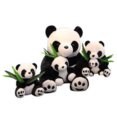 China Plush Mother and Baby Panda Doll with Bamboo Leaves Plush Toys Soft Cartoon Animal Black and White Panda for sale