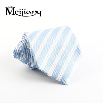 China China Supplier Jacquard Good Price Jacquard Mens Light Blue Stripe Zipper Tie for sale