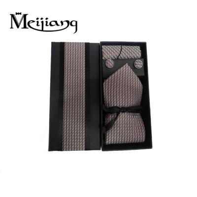 China New Packing 100% Polyester Gift Box Neck Tie Pocket Square Cufflinks Set for sale