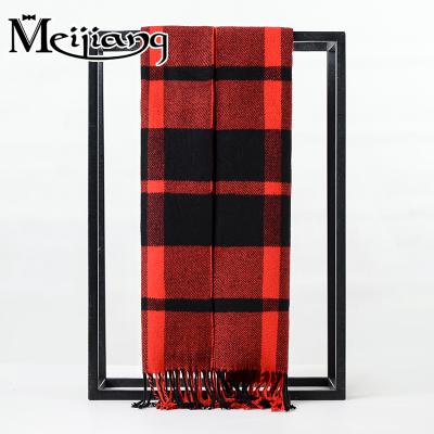 China Wholesale ENGLAND Luxury Mens Long Red And Black 100% Check Cashmere Scarf Winter for sale