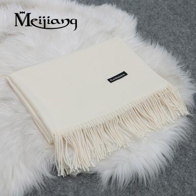 China Plain Factory Direct Winter Custom Cashmere Shawl Elegant White Scarf for sale