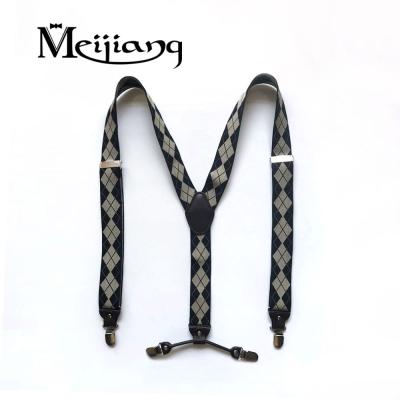 China Polyester + Elastic + Metal Cilp High Quality Custom Modern Pattern Branded Leather Suspender For Men for sale