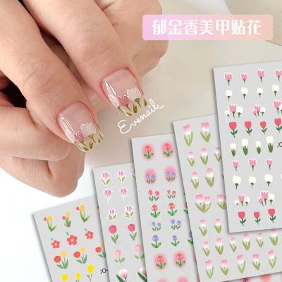 China 2022 New Popular Nail Art Beauty Tool Glue Decoration Back Nail Art Decals DIY Sticker Spring Elegant Pink Tulip Flower 3D Nail Thinner for sale