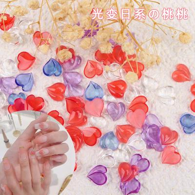 China Finger Decoration New Arrival Nail Art Jewelry Light-Sensitive Color-Changing Love Transparent Nail Art Jewelry Peach Heart Manicure Decor for sale