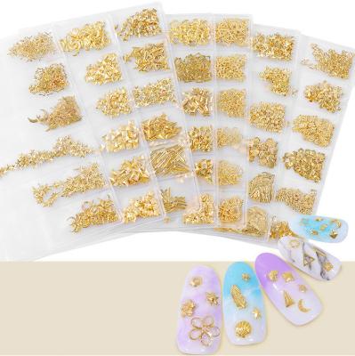 China Popular 3D Mixed Hollow Nail Art Decorations Gold Rivet DIY Metal Frame Stickers For Manicure Accessories Studs for sale