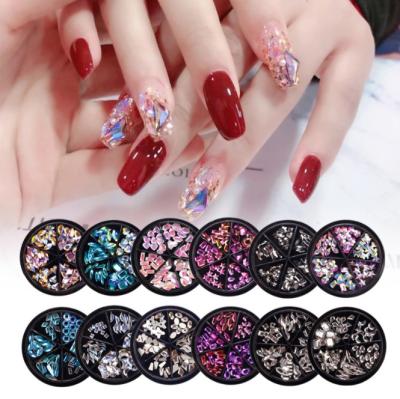 China DIY Mixed AB Glass Crystal Diamond In Grids 6 Black Wheel Box Flatback Nail Art Rhinestone Set With 1 Pick Up Pen for sale