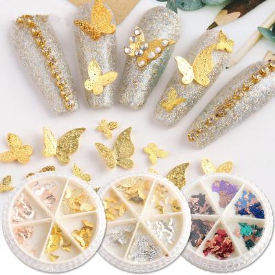 China Finger Decoration 3D Alloy Nail Art Decoration Glitter Butterfly Flakes Studs Gold Silver Metal Decals Slices Nail Jewelry Accessories for sale