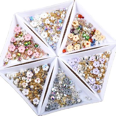 China DIY Nail Art Decoration Flower Pearl Small Beads Rhinestone Cavity Metal Decoration Mixed Shiny Diamond 3D DIY Accessories for sale