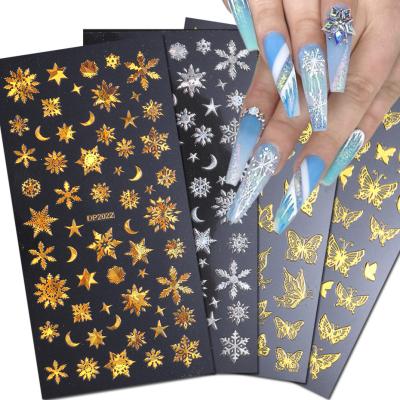 China 3d PET Butterfly Star Moon Sun Snowflake Rose Self Adhesive Holographic Nail Decals Butterfly Nail Stickers for sale