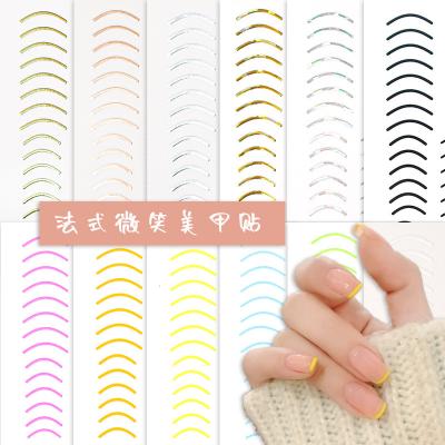 China 2021 Thinner Nail Stickers Wholesale French Nail Stickers Simple Tan Lines Back Adhesive Decals Smile Stickers for sale