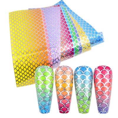 China 10pcs Plastic Laser Fish Scales Nails To Foil Starry Wave Holographic Decal Transfer Mermaid Gradient Nail Paper Decoration for sale