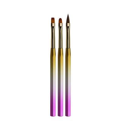 China Colorful Acrylic Nail Art Painting Pen 3Pcs Gradient Gel Nail Set Brush Art Tools With Metal Handle Painting Pen Set Nail Art Tips for sale