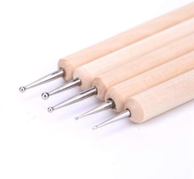 China Dotting Tools Wooden Dotting Nail Pen Pure Wood Handle Nail Art Pen Wax Dotting Tools Hot Sale Double Head for sale