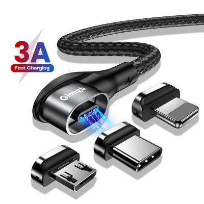 China Strong Magnetic Charging Cable + LED Indicator + 540Â ° High Quality 90 Degree Elbow Rotation 5 USB 3 Pin 3A Charger In 1 Type Data C Cable Phone Station Magnetic Charging Micro Type C for sale