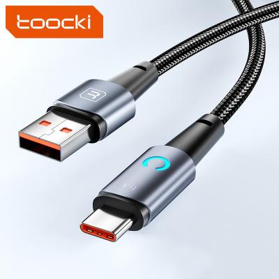 China Good Quality Type-C LED Indicator 6A Output Power Toocki LED 66W USB C Cable Fast Charging Fast Charging Data Cable 1M 2M 3M Type C Cable for sale