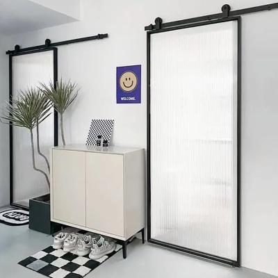 China JIUYIXING Waterproof Customized High Quality Interior Sound Insulation Frosted Tempered Hollow Glass Sliding Barn Doors for sale