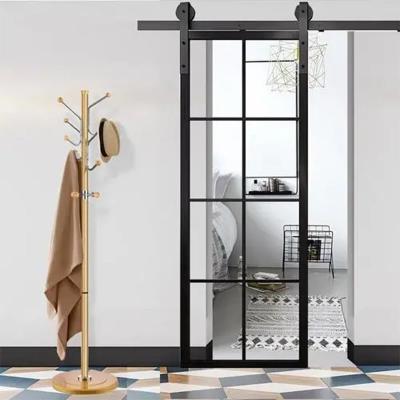 China Modern Thin Tempered Glass Interior Door Frame Aluminum Alloy JIUYIXING Waterproof Design Latest Sliding Barn Door for sale