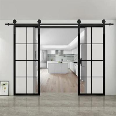 China JIUYIXING Waterproof High Quality Aluminum Frame Narrow Tempered Glass Sliding Interior Barn Doors For Kitchen for sale