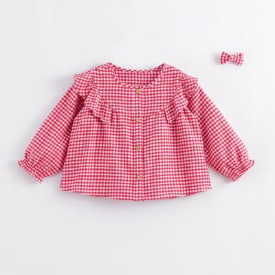 China Marc&janie's Viable Girls' Autumn Patchwork Wood Ear Plaid Spring Shirt Children's Fashion Cute Pastoral Style Long Sleeve Shirt 221557 for sale