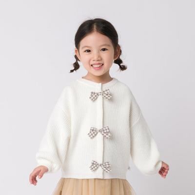 China Marc&janie Viable Girls Spring Autumn Round Neck Bow Knit Sweater Drop Shoulder Cardigan 221372 for sale