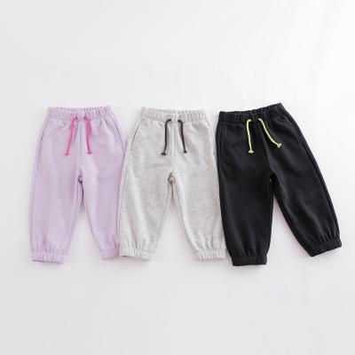 China marc&janie 221325 Viable Boys Girls Fall 100% Cotton Distressed Drawstring Casual Sweatpants Cute Thin Cropped Trousers for sale