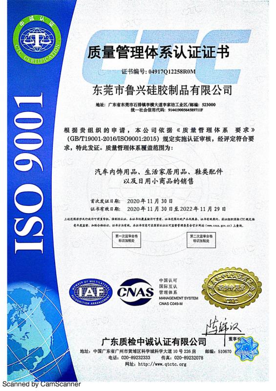 ISO9001 - Dongguan Coolnice Silicone & Rubber Products Co., Ltd.