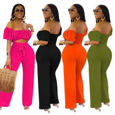 China Women's One-Shoulder Outfits One-Shoulder Outfits Women's High Leg Boutique Wide Leg Panties Set Two-Piece Breathable Wide Top Clothing 2 Piece Women's Suit for sale